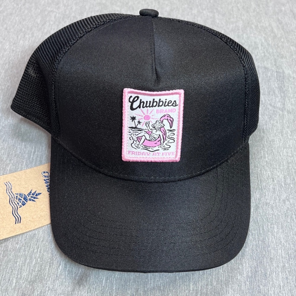 Chubbies The Backstage Trucker Hat Black Pink Friday At Five Flamingo Patch NEW - Picture 5 of 5